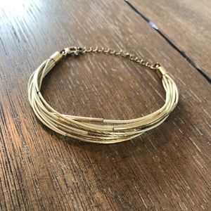 J. Crew Gold and Cream Fabric/Leather Bracelet